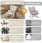 Nursery Rocking Chair, Teddy Upholstered Glider Chair with Thick Cushion, Tufted Gliding Rocker Chair with Wood Leg, Cozy Rocking Armchair, Accent Rocking Chair for Living Room (Ivory)
