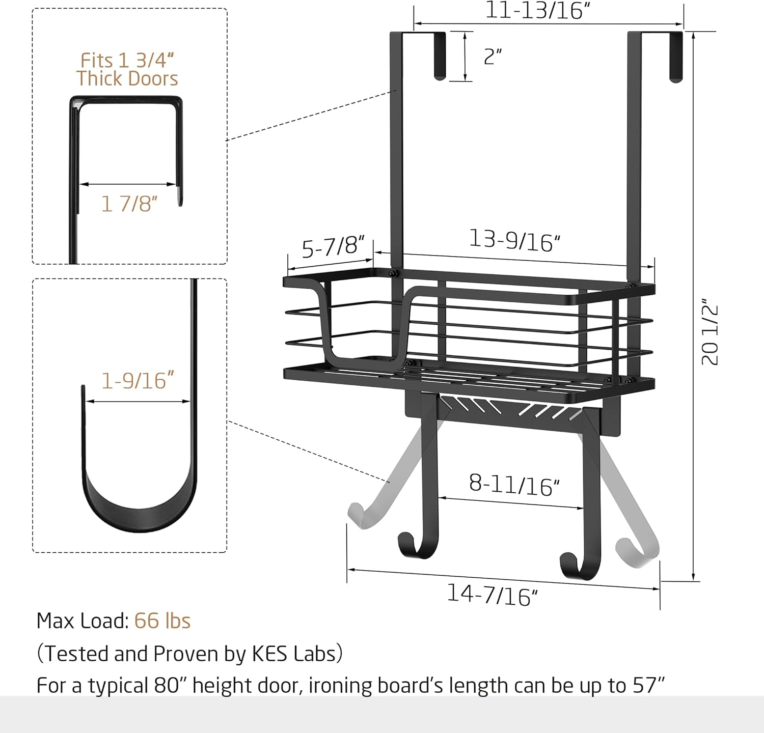 KES Over The Door Ironing Board Holder, Ironing Board Hanger for Laundry Room Organization and Storage Y and T Shaped Fits for 1 3/4 Doors Matte Black, HIR501B-BK