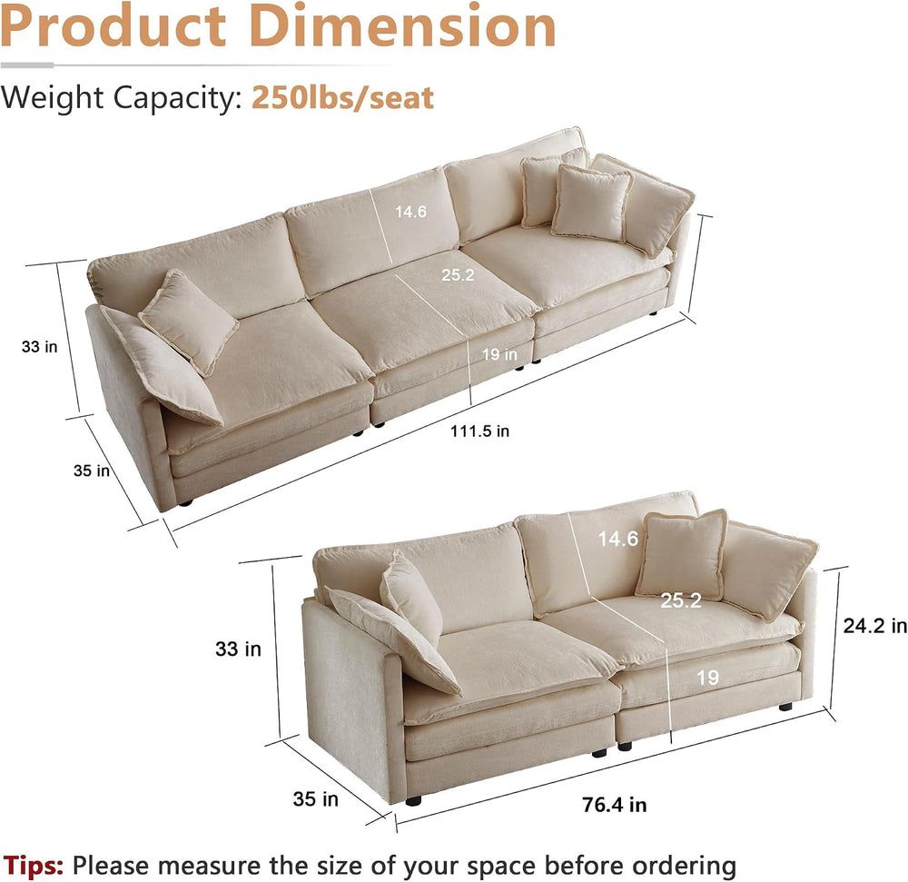mikibama Luxury Oversized 3 Piece Sofa Set, 2 Pieces of 2 Seater and 1 Piece ...