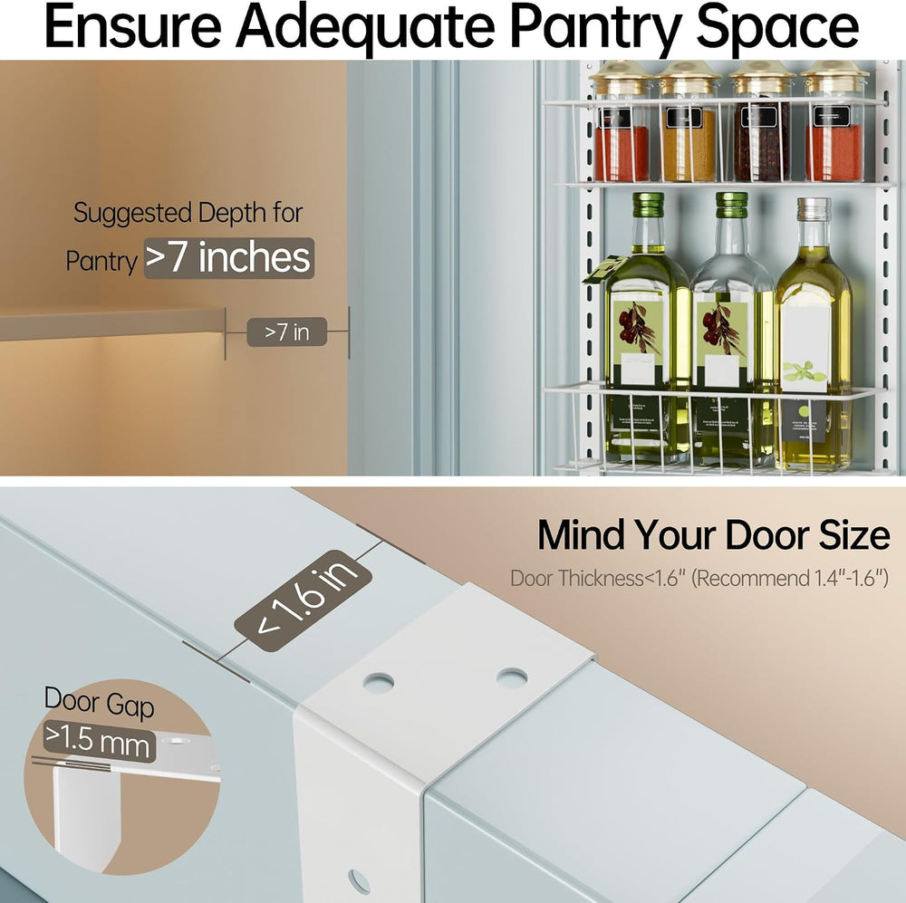 Delamu Pantry Door Organizer, Adjustable Metal Over the Door Pantry Organizer...