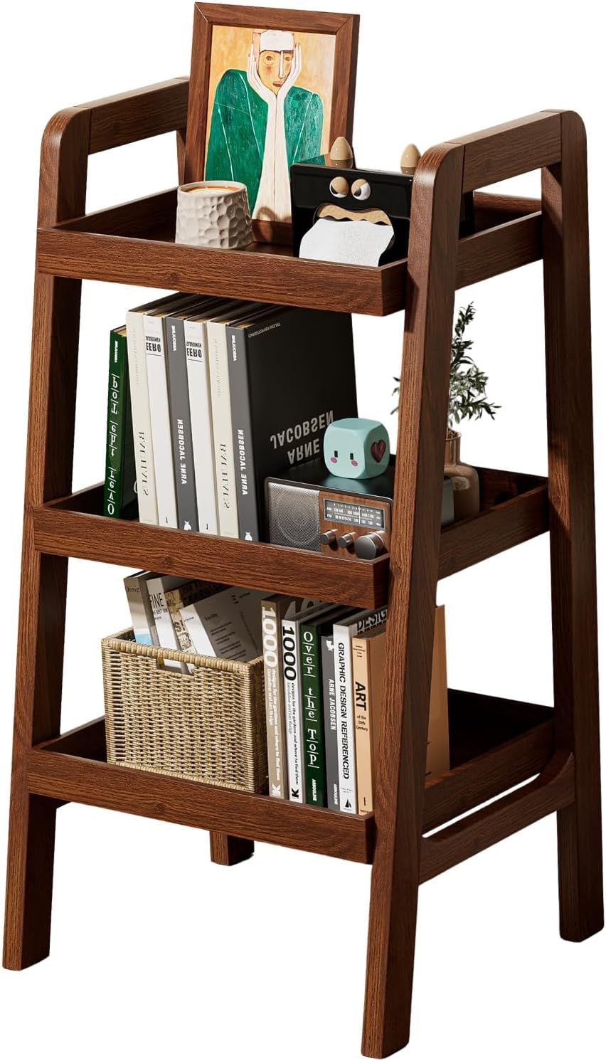 Solid Wood Ladder Shelf, 3 Tier Open Bookcase Storage Shelf | Space-saving vertical organizer, stable ladder structure, display solution for books, plants, decor and household essentials