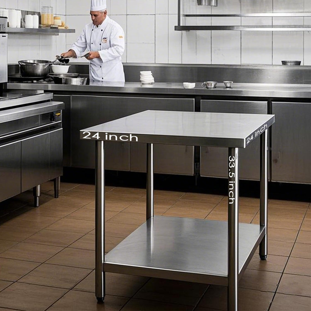 24x24 Inch Stainless Steel Prep Work Table with Caster Undershelf | Rust Resi...