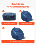 VEVOR Bean Bag Chair, 3 feet Bean Bag Chair with Soft Armrests and Storage Pocket, 25D Memory Foam Filled with Soft Teddy Velvet Cover, Bean Bag for Bedroom or Playroom, Blue