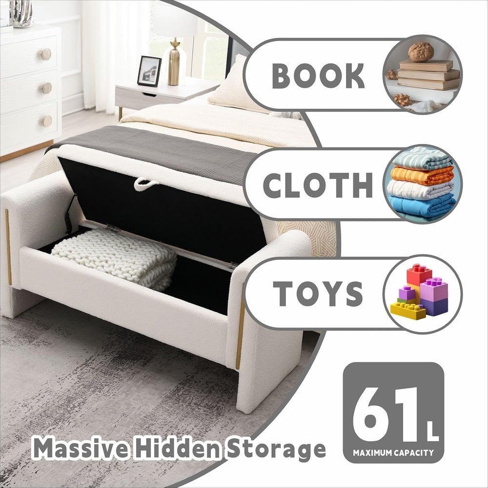 Modern 52" Storage Ottoman Bench, Upholstered End of Bed Storage Bench w...