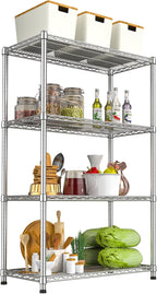 4- Shelf Storage Shelves Metal Shelving Unit Adjustable 4 Tier Wire Shelving Rack Sturdy Steel Heavy-Duty 2200 LBS Organizer for Laundry Bathroom Kitchen Closet Pantry Basement Garage Utility Room