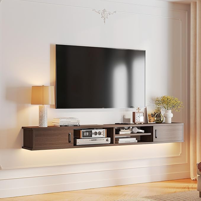 FurniNova Floating TV Stand,51'' Wall Mounted TV Console,Floating TV Shelf,Wall TV Cabinet,Floating Entertainment Shelf,Walnut