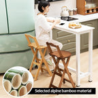 Folding Chairs Bamboo Bar Stools Set of 2, Kitchen Counter Height Stools with Backrest and Footrest,(Brown,Medium)