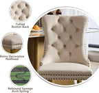Velvet Dining Chairs Set of 6, Modern Tufted Dining Room Chair, Upholstered Dining Chairs with Lion Head Pulls Ring and Golden Solid Wood Legs, Luxury Kitchen Chairs for Dining Room, Beige