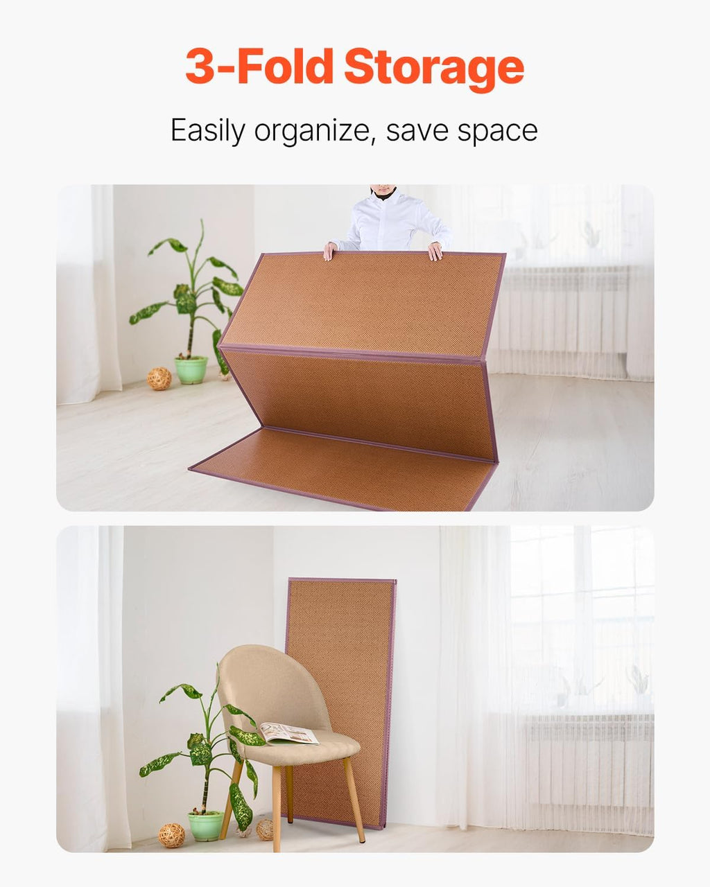 VEVOR Japanese Tatami Mat, Full XL - 55'' X 80'' Foldable Handwoven Rattan Tatami Mat, Non-Slip & Easily Cleaned Tatami Mattress, Summer Breathable Tatami for Sleeping, Meditation, Yoga