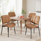 Dining Chairs Set of 6, Mid Century Modern Dining Room Chair, Upholstered Faux Leather Kitchen Chairs with Thick Cushion and Walnut Bentwood Back for Kitchen Dining Room, Brown