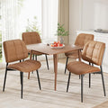 Dining Chairs Set of 4, Mid Century Modern Dining Room Chair, Upholstered Faux Leather Kitchen Chairs with Thick Cushion and Walnut Bentwood Back for Kitchen Dining Room, Brown