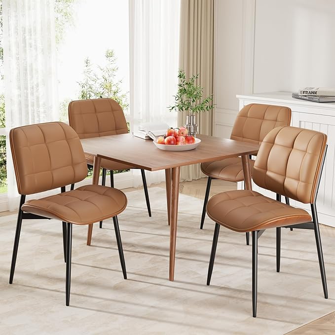 Dining Chair, Mid Century Modern Dining Room Chair, Upholstered Faux Leather ...