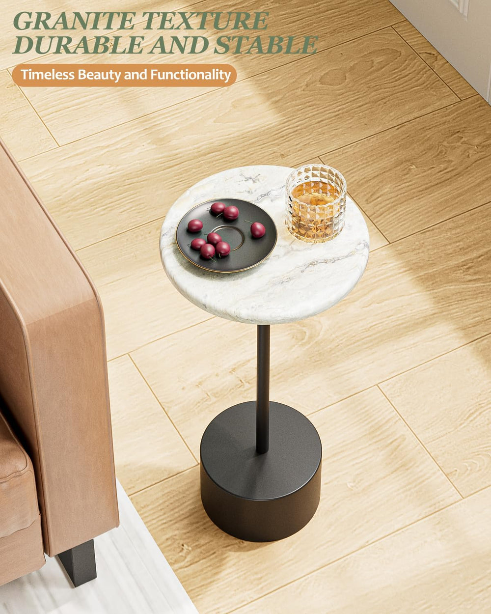 24'' Drink Pedestal Table, Round Martini Cocktail Table, Black | Mode...