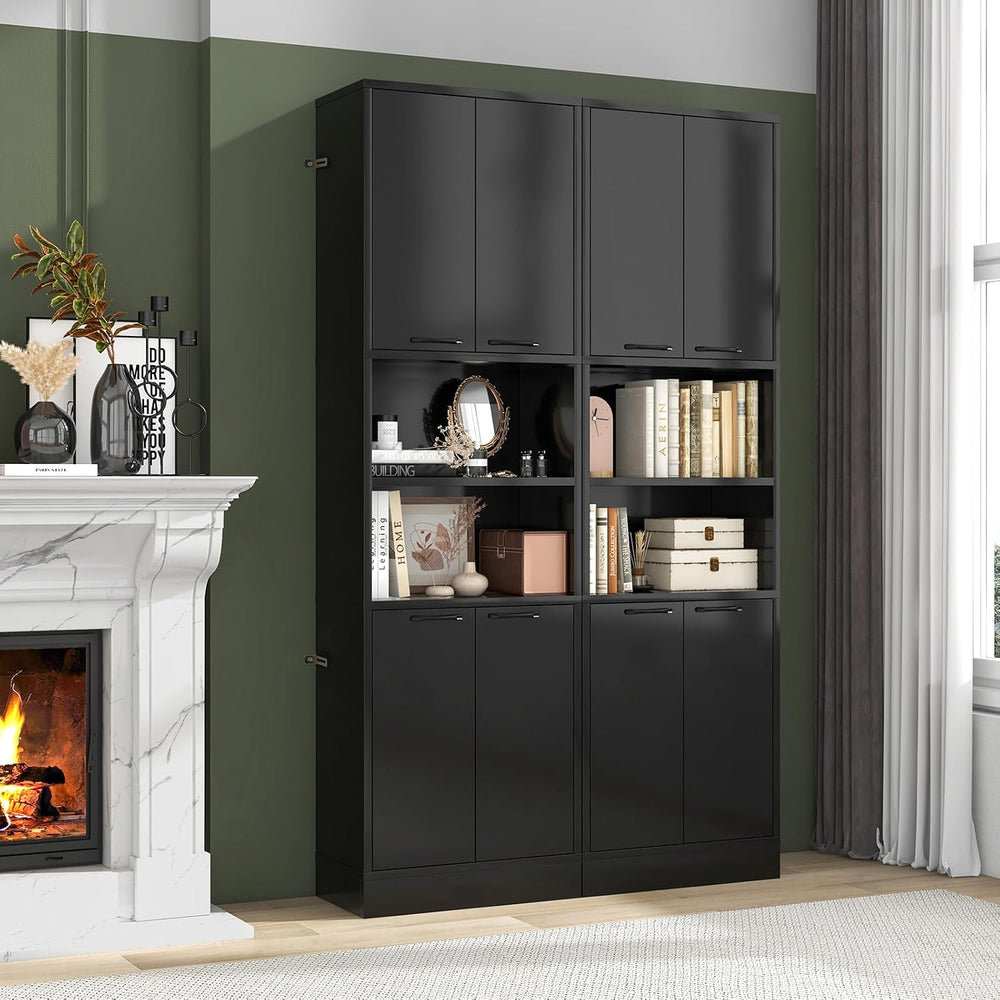 Kitchen Pantry Cabinet, Dining Room Cupboard with 4 Doors & 2 Open Counte...