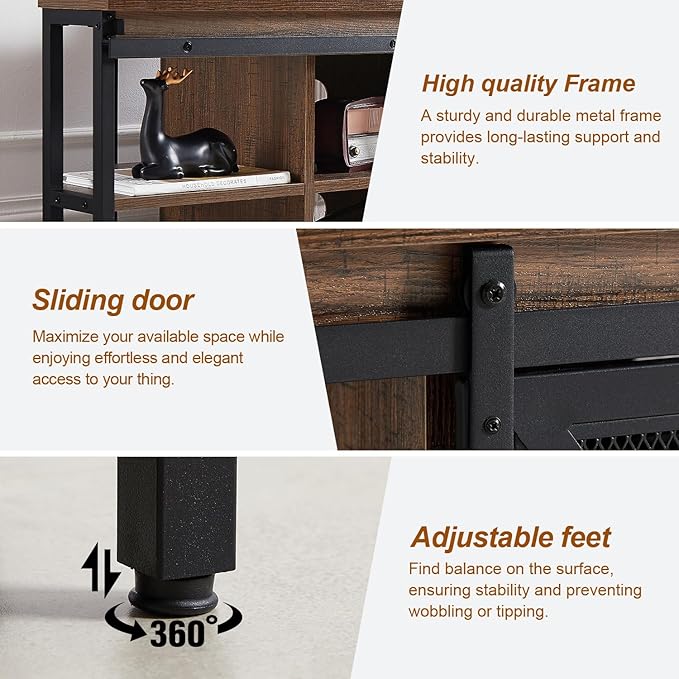 HOMISSUE Corner TV Stand for 55 Inch TV, Rustic Corner Entertainment Center with Storage, Industrial Media Console Table with Sliding Barn Door, Entertainment Center for Living Room, Brown
