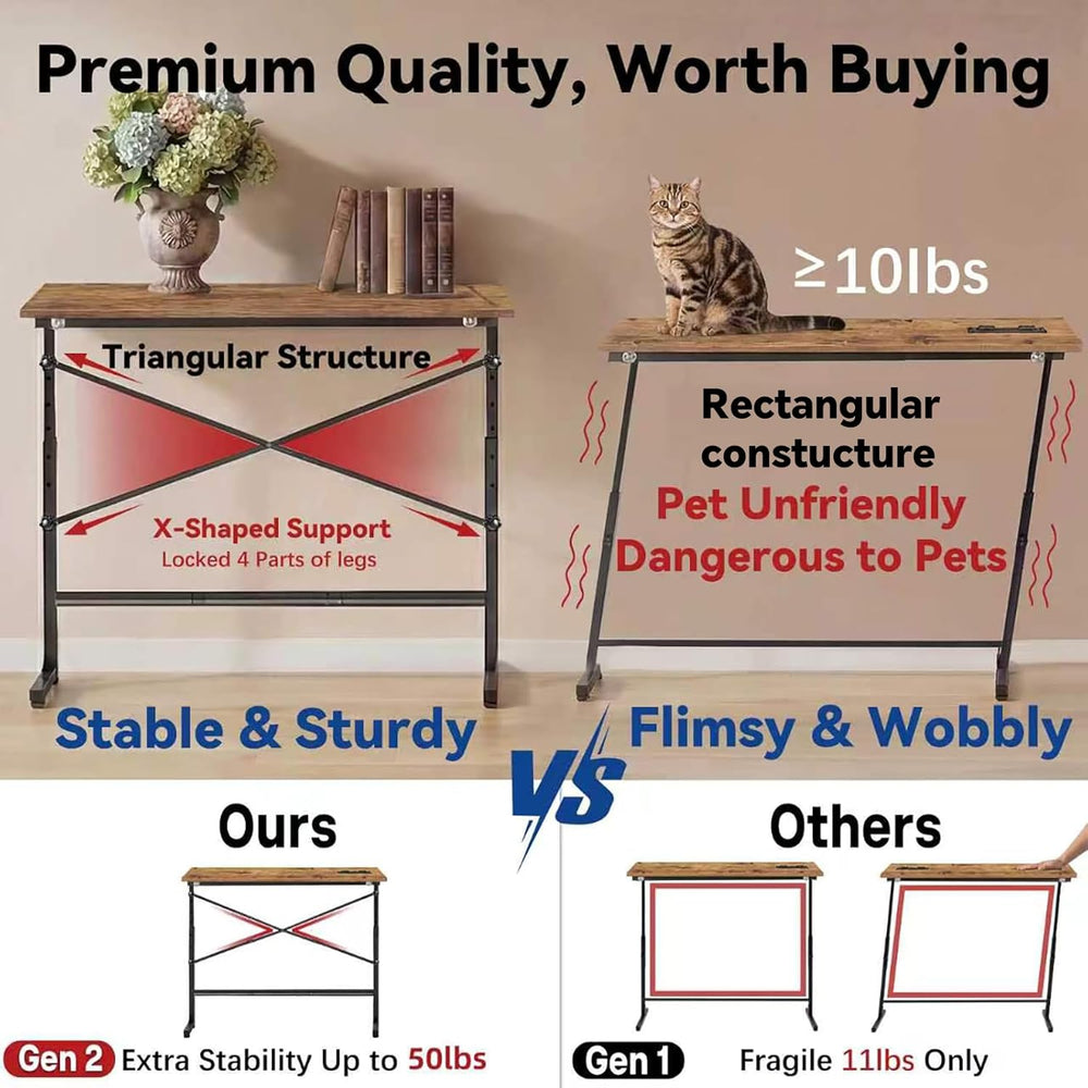 78.8inch Adjustable Height Narrow Sofa Side Table with 2 Power Outlets, Couch...