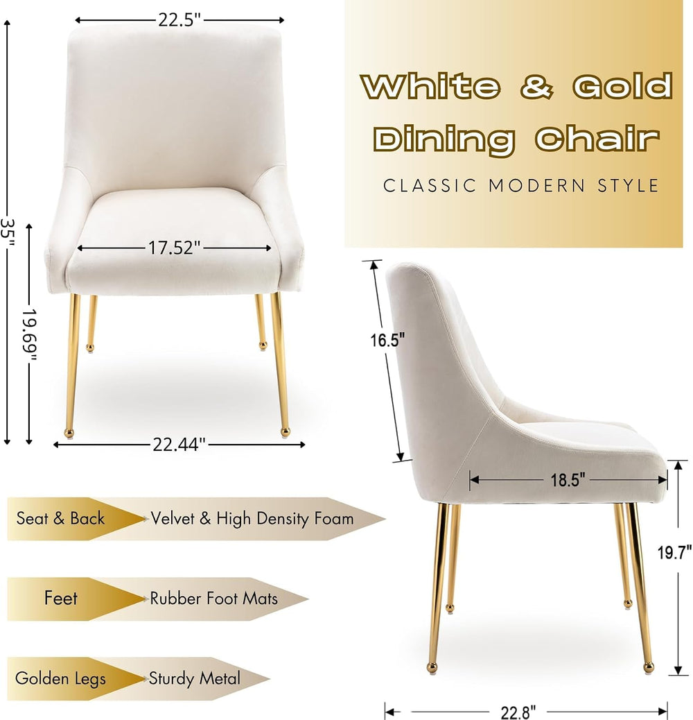 Hyfirm Modern White Dining Room Chairs Set of 2, Upholstered Velvet Dining Ch...