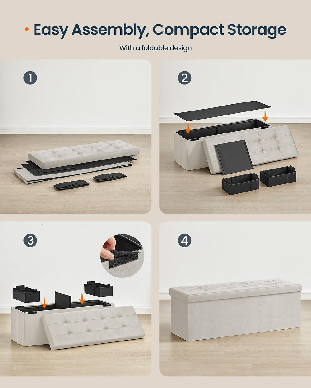 SONGMICS HOME Ottoman with Storage, Removable Lid, Folding Storage Chest, Eas...
