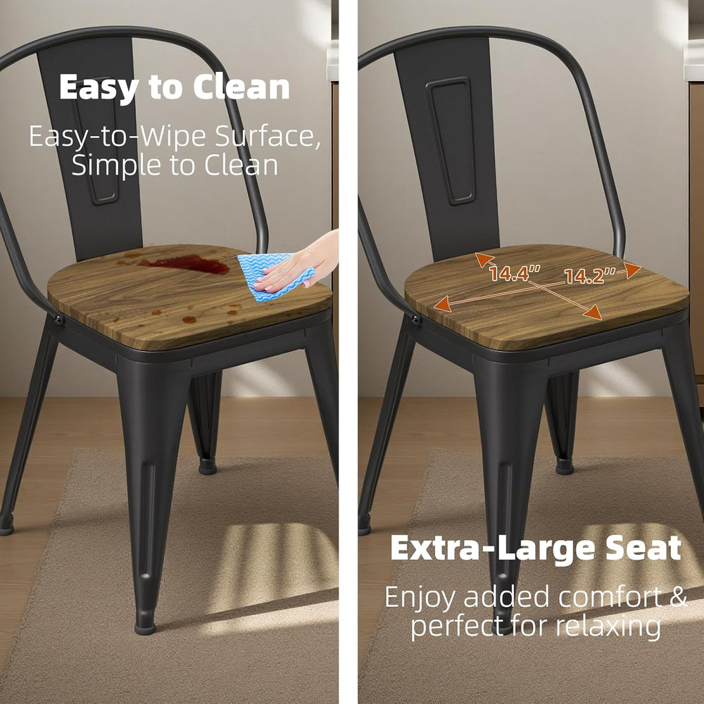 18 Inch Dining Chairs Set of 4, Farmhouse Metal Chairs with High Back and Woo...
