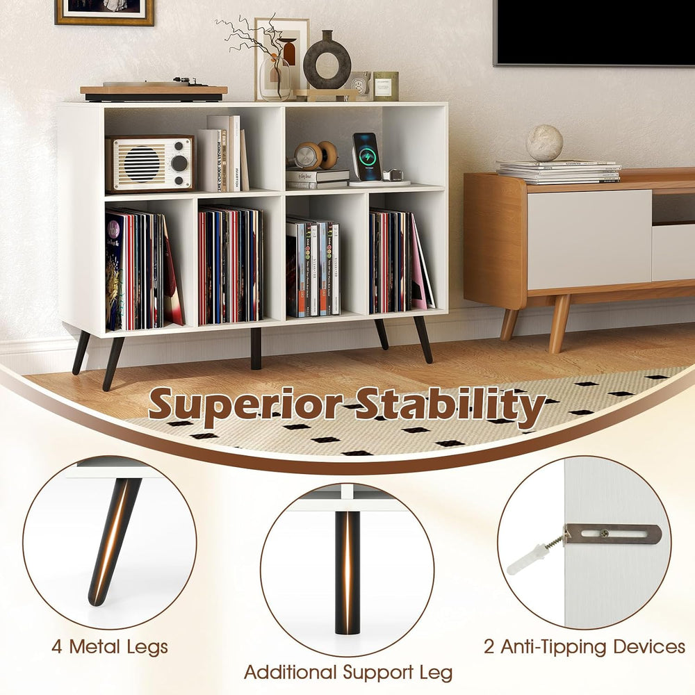 LOKO Large Record Player Stand, Vinyl Record Holder with Built-in Power Outle...