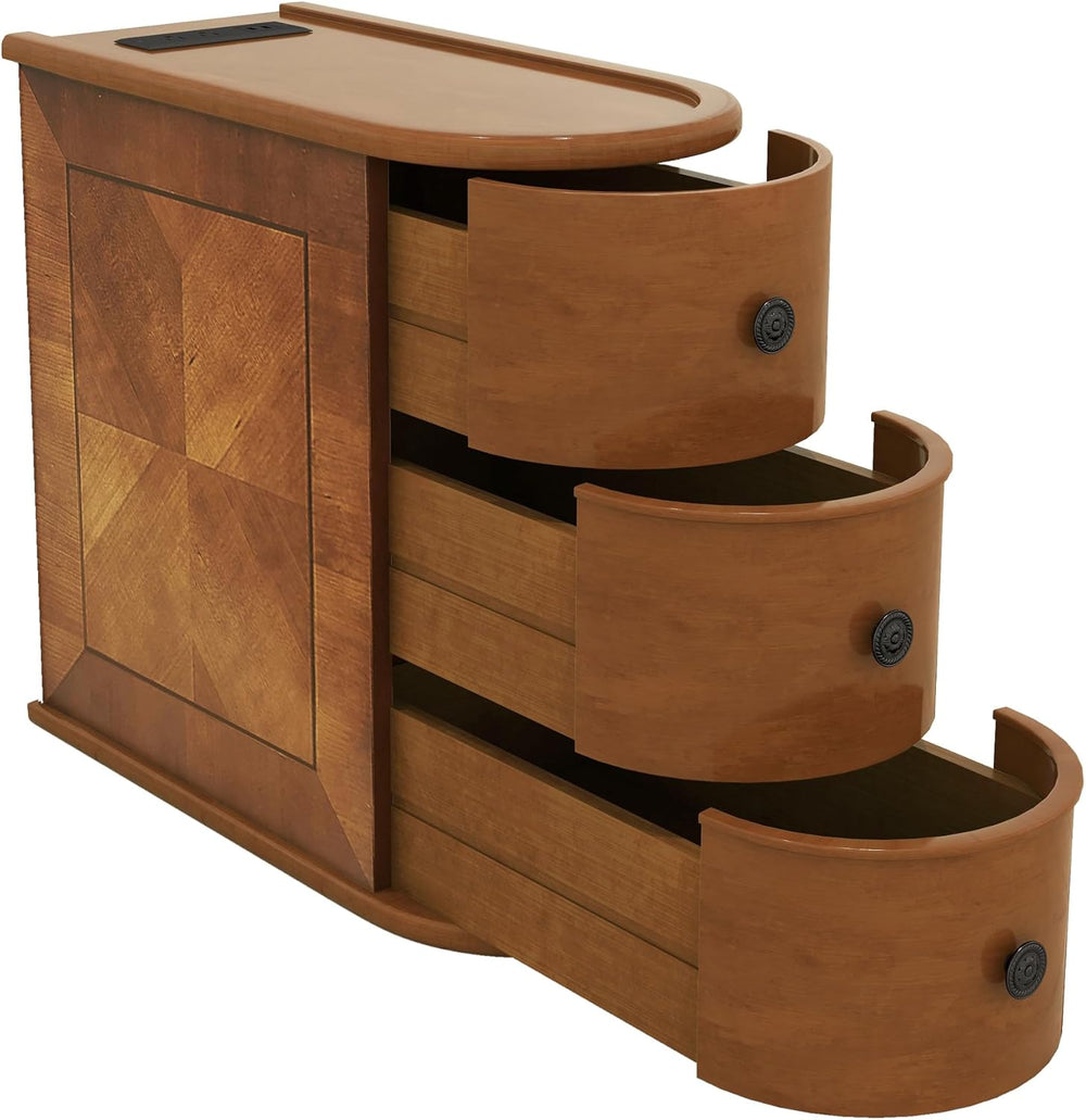 Narrow End Table with Charging Station, Wood Side Table with Drawers for Smal...