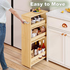 MARTY Rolling Storage Cart 7.9" W, 4-Tier Kitchen Cart with Wheels Handle, Slim Storage Cart Mobile Shelving Utility Carts for Bathroom Laundry Room Organization Narrow Places (Maple)