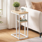 HOOBRO Foldable C Shaped End Table, C Shaped Side Table with Storage Shelf, Small Snack Table, Slide Under Couch Table for Sofa, Living Room Bedroom Small Spaces Easy Assembly, Natural WN29SF01