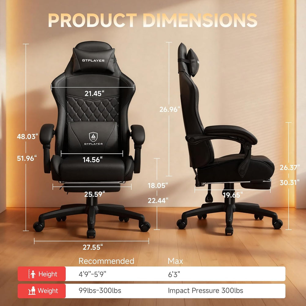GTPLAYER Gaming Chair, High Back Leather Computer Gaming Chair with Footrest,...