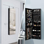 Giantex Wall Door Mounted Jewelry Armoire Cabinet with 47.5" H Full Length Mirror, 2 LEDs Lockable Jewelry Organizer Box with Bracelet Rod, 2 Drawers, Large Storage Capacity (Black)