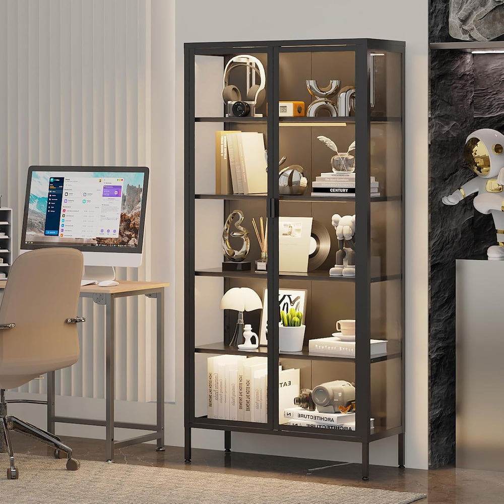 71" H Display Cabinet with Glass Doors,Display Case with LED Sensor Ligh...