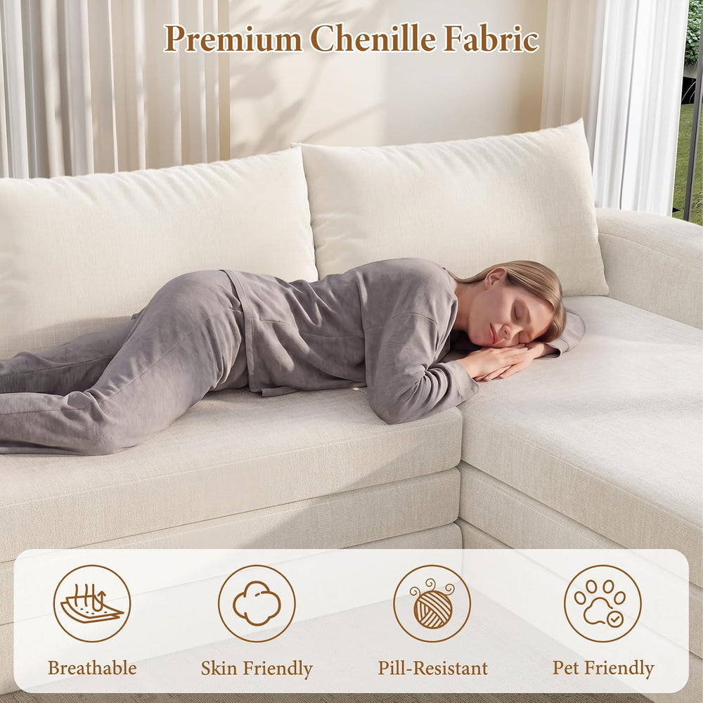Vesgantti 6 in 1 Convertible Folding Sleeper Sofa Bed, No Assembly, Beige | 1...