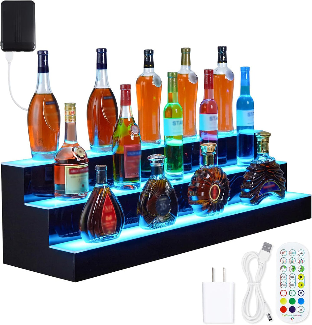 Liquor Bottle Display Shelf, 24 in Acrylic Lighted Bottle Display with Remote...