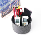 lizimandu Round Leather Art Supply Organizer,Remote Control Holder,360 Degree Spinning,Multi-Functional Pencil Holder,4 Compartments Desktop Stationary Organizer(1-Liuli Black)