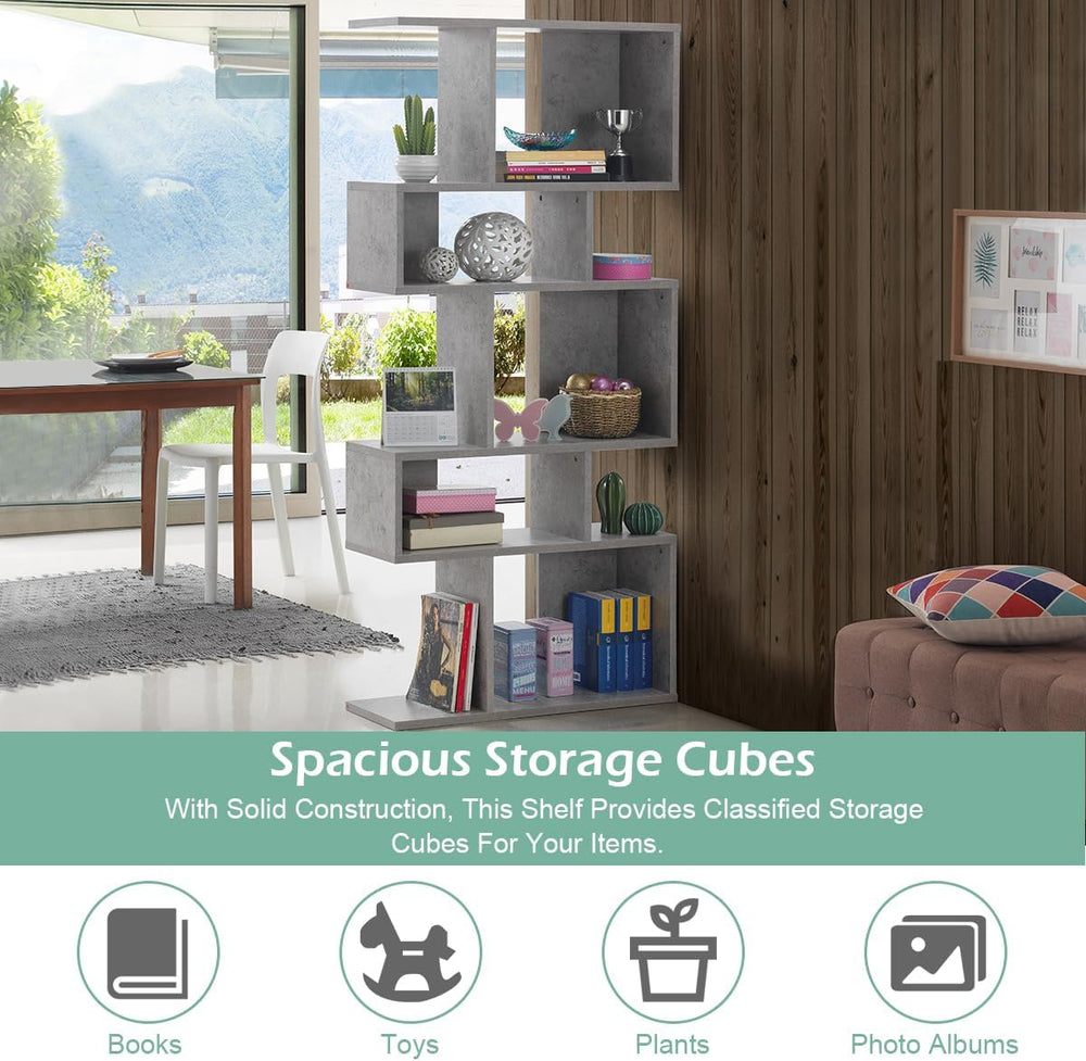 GIANTEX 5-Tier Geometric Bookshelf Set of 2, 70'' Tall Wood Freestand...