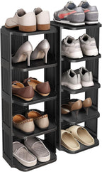Kitstorack 10 Tiers Stackable Shoe Rack for Closet and Front Door Entrance - Free Standing Plastic Stand, Narrow Tall Vertical Organizer for Small Spaces Storage