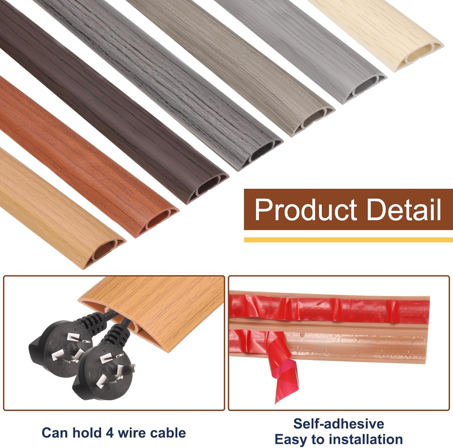 HARFINGTON 4ft Cord Cover Floor W0.6 x H0.33 Inner Channel PVC Hide Extension Cable Floor Wire Hider Wire Covers Protector for Prevent Cable Trips Cables Management, Wood Beige
