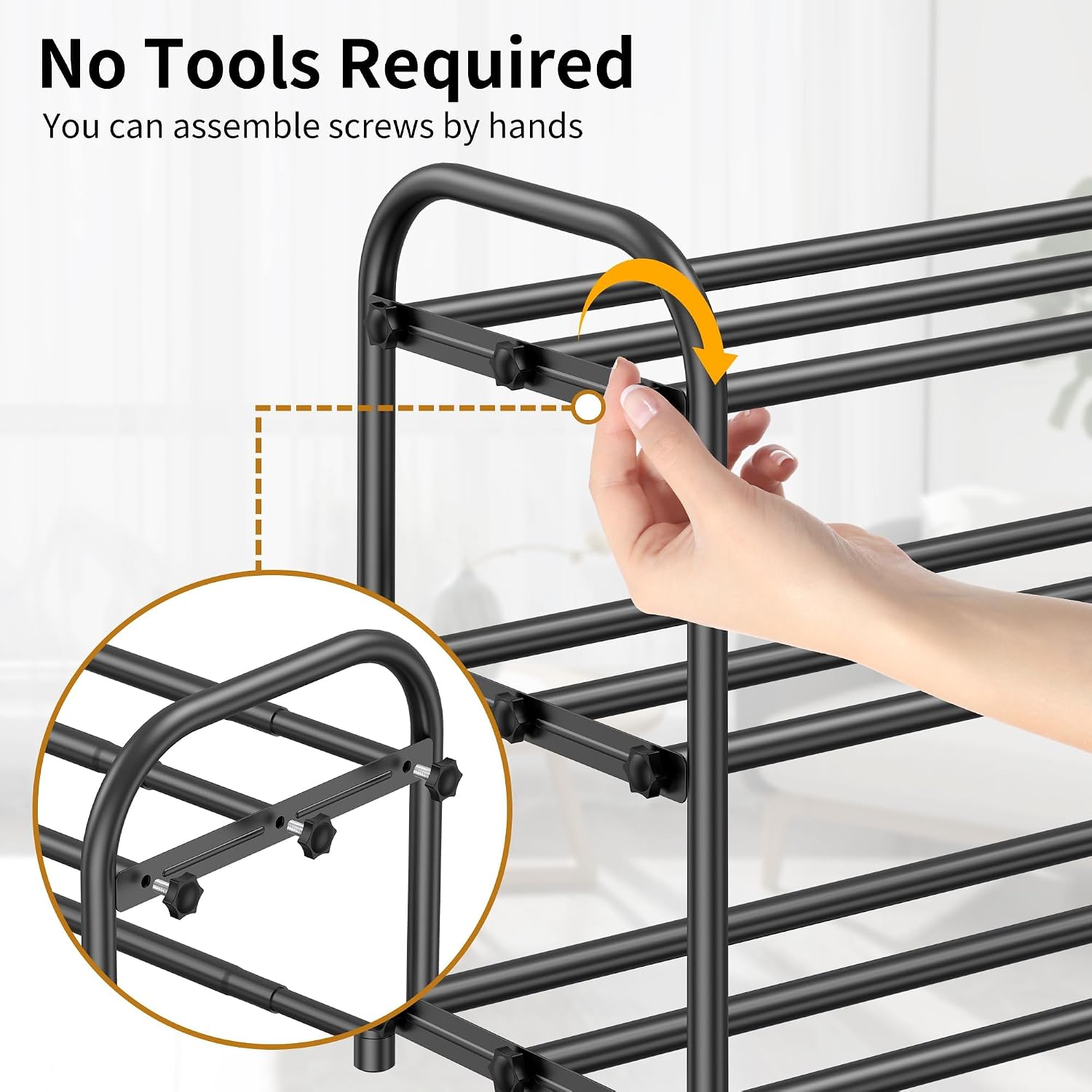 Hleelomi 3-Tier Metal Expandable Shoe Rack for Closet and Entryway Black | Adjustable Shoe Organizer for Closet,Living Room,Dorm,Garage,Fits Small Spaces, Apartments and Rentals