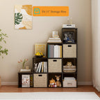 Ladder Cube Storage Bookcase - Wooden L-Shaped 4-Tier Corner Shelf, Reversible 10-Cube Organizer for Home & Office, Black