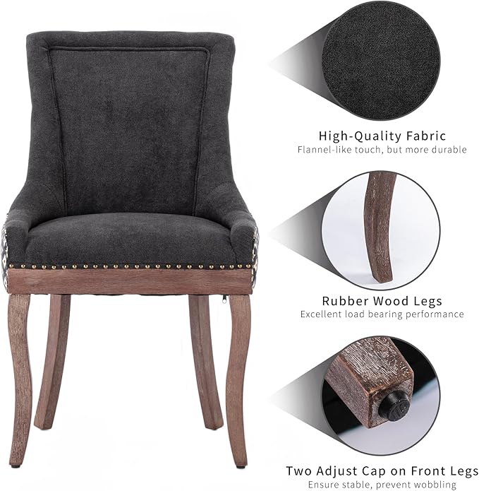 Dining Chairs Set of 2, Kitchen & Dining Room Chairs, Fabric Upholstered Dinning Chairs, Sillas De Comedor, Nailhead Trim, Wood Legs (Black, Pattern, 2 Pcs)