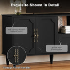 67” Mid-Century Modern TV Stand for 75+ inch TVs, Wood Entertainment Center with Storage Drawer, Long Media Console with Adjustable Shelves, Black TV Cabinet for Living Room, Bedroom