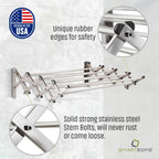 Smartsome | Wall Mounted | Clothes Drying Rack | 34" Wide | 22.5 Linear Feet Capacity | 8 Smooth Round Stainless Steel Rods | 60 lb Capacity | Fully Assembled | Compact Sturdy Space-Saving Design