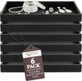 RJ Displays 6 Pack Stackable Jewelry Tray Set, Stackable Plastic Jewelry Organizer Tray, Jewelrys Drawer Organizers, Drawers Inserts, Earring Organizer for Women Perfect Trays (Black) 14.75x8.25x1 IN