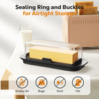 Butter Dish with Lid for Countertop and Refrigerator Door Shelf, Airtight Butter Keeper Container, Locking Butter Holder for East/West Coast Butter, BPA-free, Microwave/Dishwasher Safe