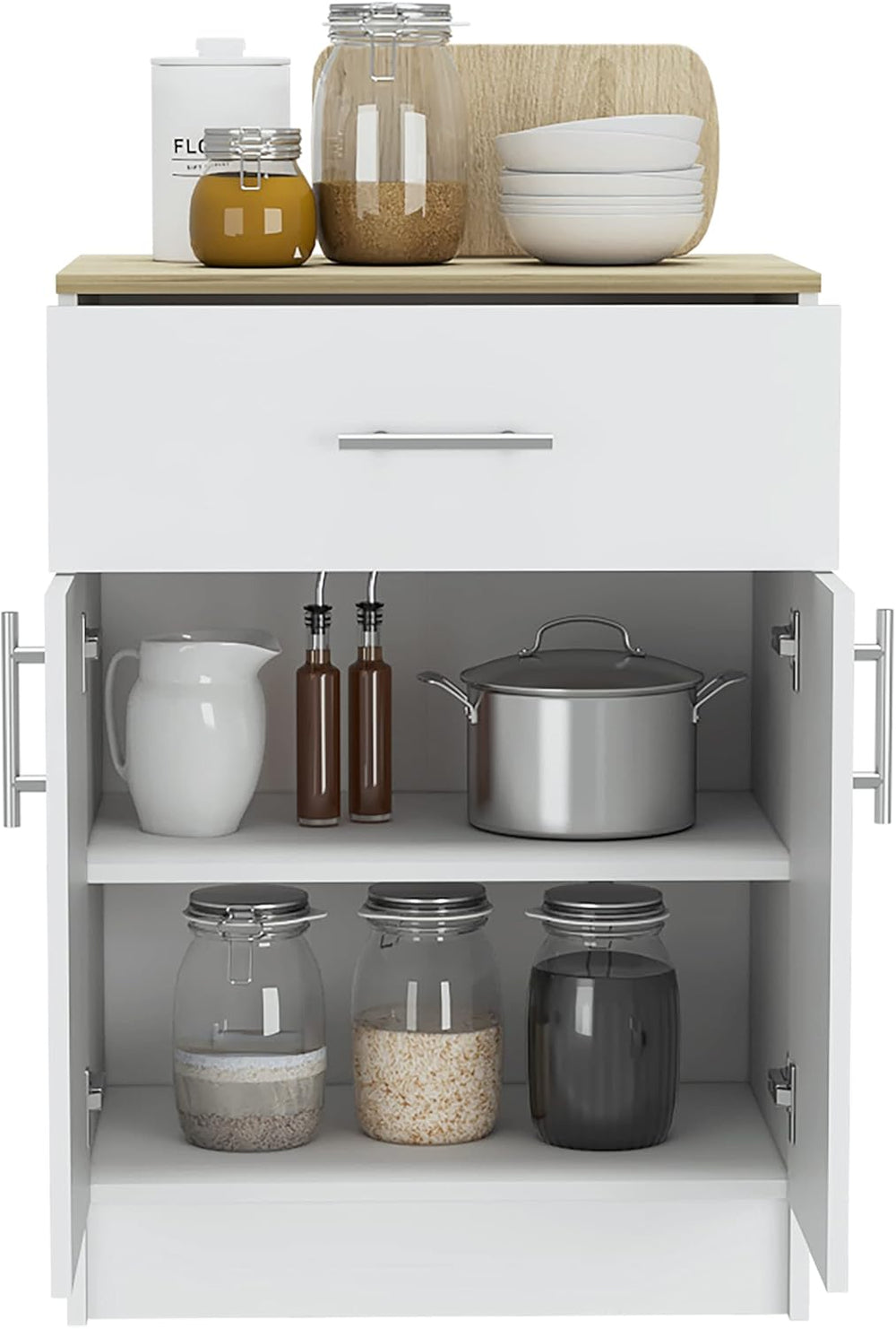 Modern Kitchen Pantry, Storage Cabinet with 1 Drawer and Double Door, 2 Shelv...