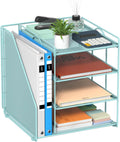 Blue Desk File Organizer and Accessories, 4-Tier Paper Organizer with Vertical File Holder, Office Desk Accessories & Workspace Organizers and Desktop Storage for Office Supplies (Sky Blue)