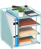 Blue Desk File Organizer and Accessories, 4-Tier Paper Organizer with Vertical File Holder, Office Desk Accessories & Workspace Organizers and Desktop Storage for Office Supplies (Sky Blue)