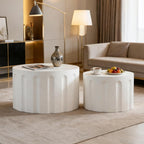 WXFKLDJ Fluted Round Nesting Coffee Table Set of 2, White B, 26.77"+19.69" | Modern Unique Circle Design, Drum Side Tea Table, Space-Saving, No Assembly