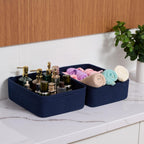 Large Shallow Organizing Baskets 15x11x5.1 Inches - Rope Woven Storage Bins for Bathroom, Shelves, Cube Closet, Navy Blue 3 Packs