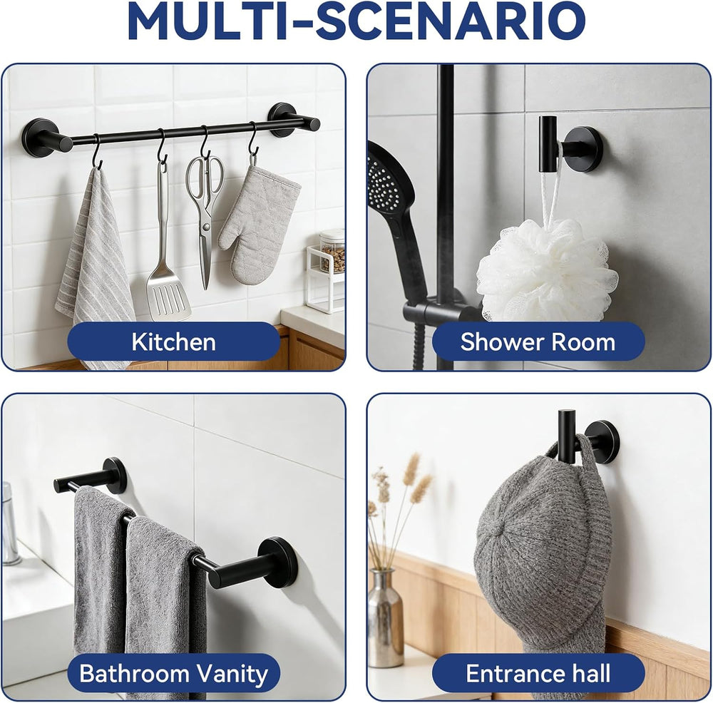 Bathroom Hardware Set for Bathroom Wall, 16-24" Extendable Towel Bar, Black