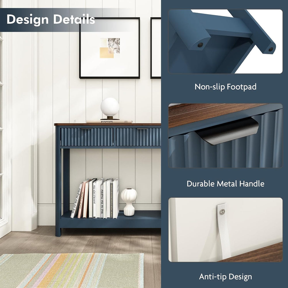 HOKYHOKY Fluted Console Table with Drawers, 47.1" Entryway Table, Blue |...